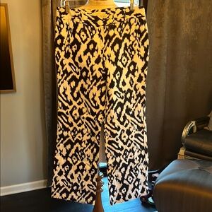 Chic Blue and White Linen Ikat Patterned Pants